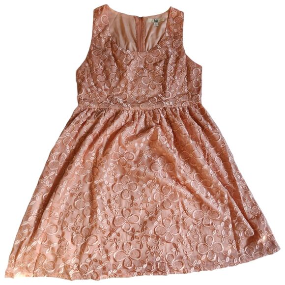 Ya Los Angeles Pink Floral Embroidered Fit & Flare Mini Dress Sz L - Picture 1 of 11